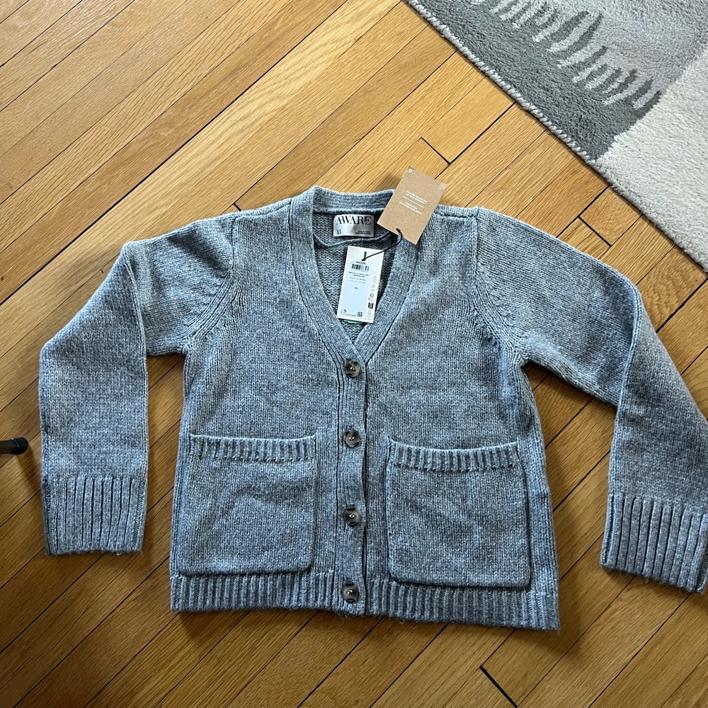 Aware by Vero Moda Gray V-Neck Knit Cardigan with Pockets XS New w/Tags